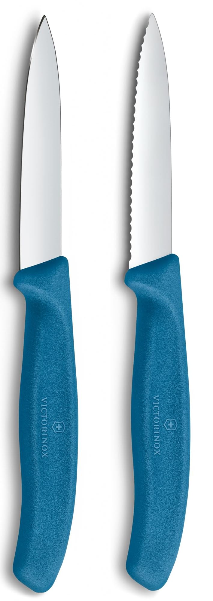 Victorinox Swiss Classic Gemüse- und Schälmesser-Set Blau – Schälmesser (gerade Klinge) und Tomatenmesser (Wellenschliff), 250 mm