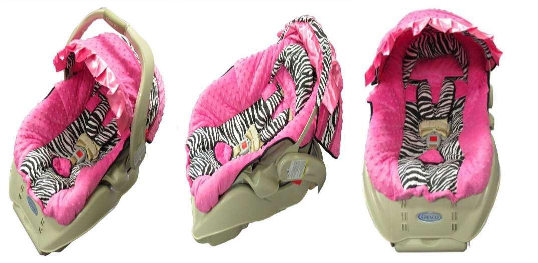 Hot Pink Minky and Zebra Infant Car Seat Cover Set -Version A
