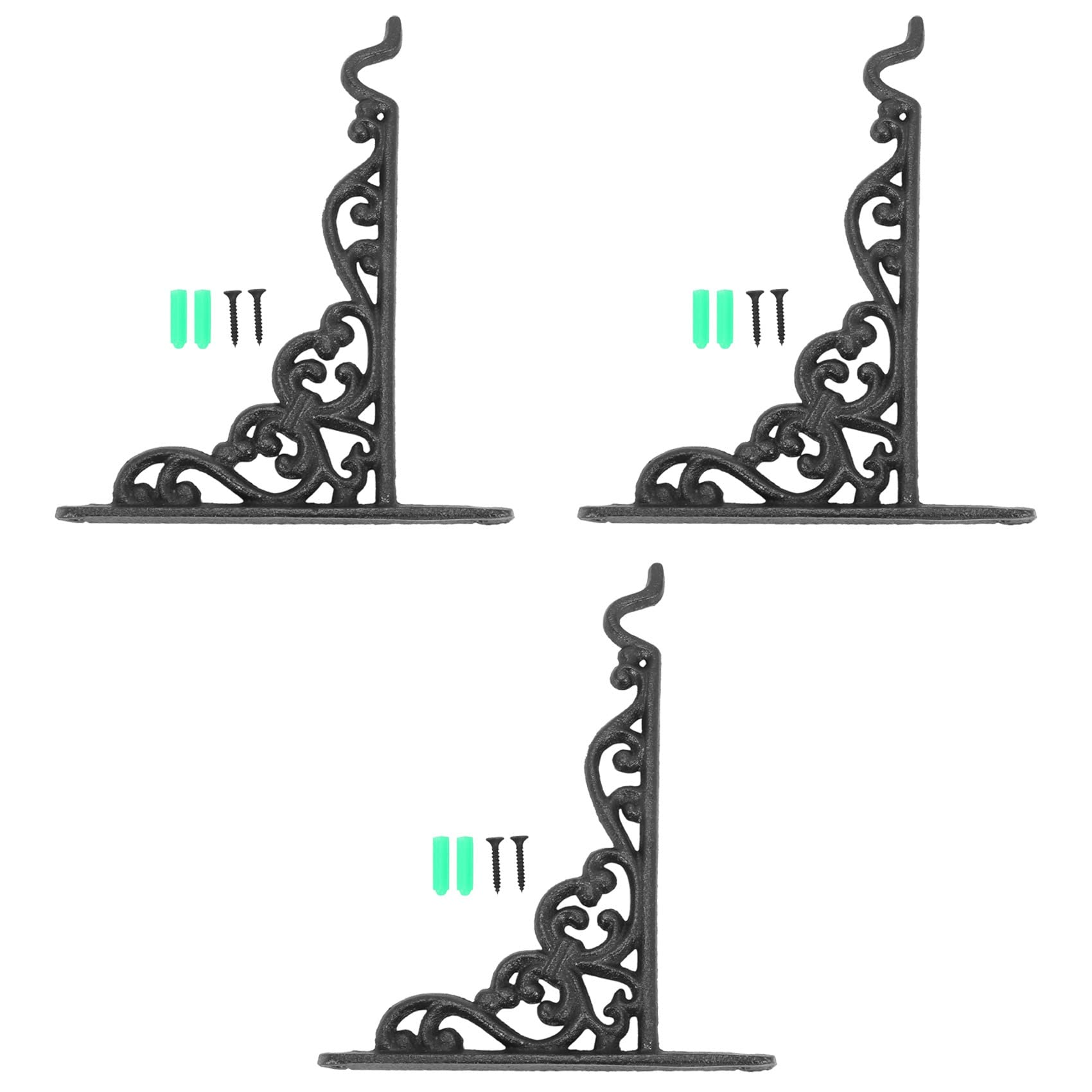 Hndhbfgrt 3X Cast Iron Hanger Wrought Iron Garden Hook Flower Pots Basket Wall Hanger Bracket with Expansion
