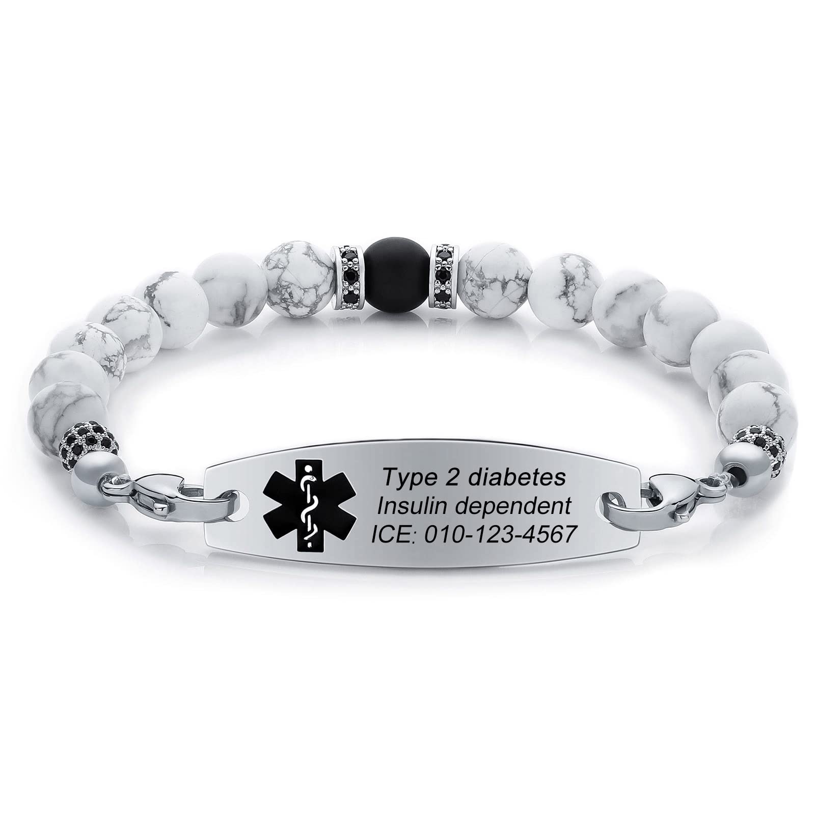 JFJEWER Medical Alert Bracelets for Women Men, Personalized Custom Medical ID Bracelet, 7 Chakras Beaded Emergency Medic Alert ID Bracelet, Free