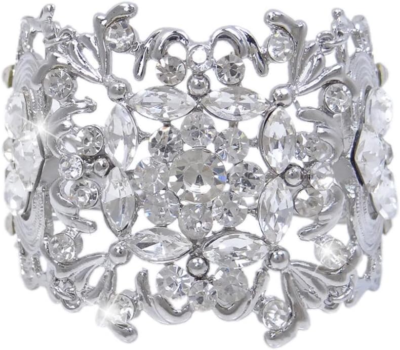 Silver-Tone Bridal Art Deco Leaf Clear Austrian Crystal Bracelet