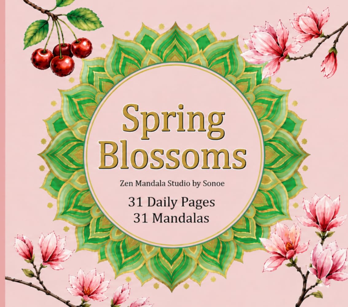Spring Blossoms: A Zen Mandala Coloring Book : 31 Daily Mandalas & Journal Pages