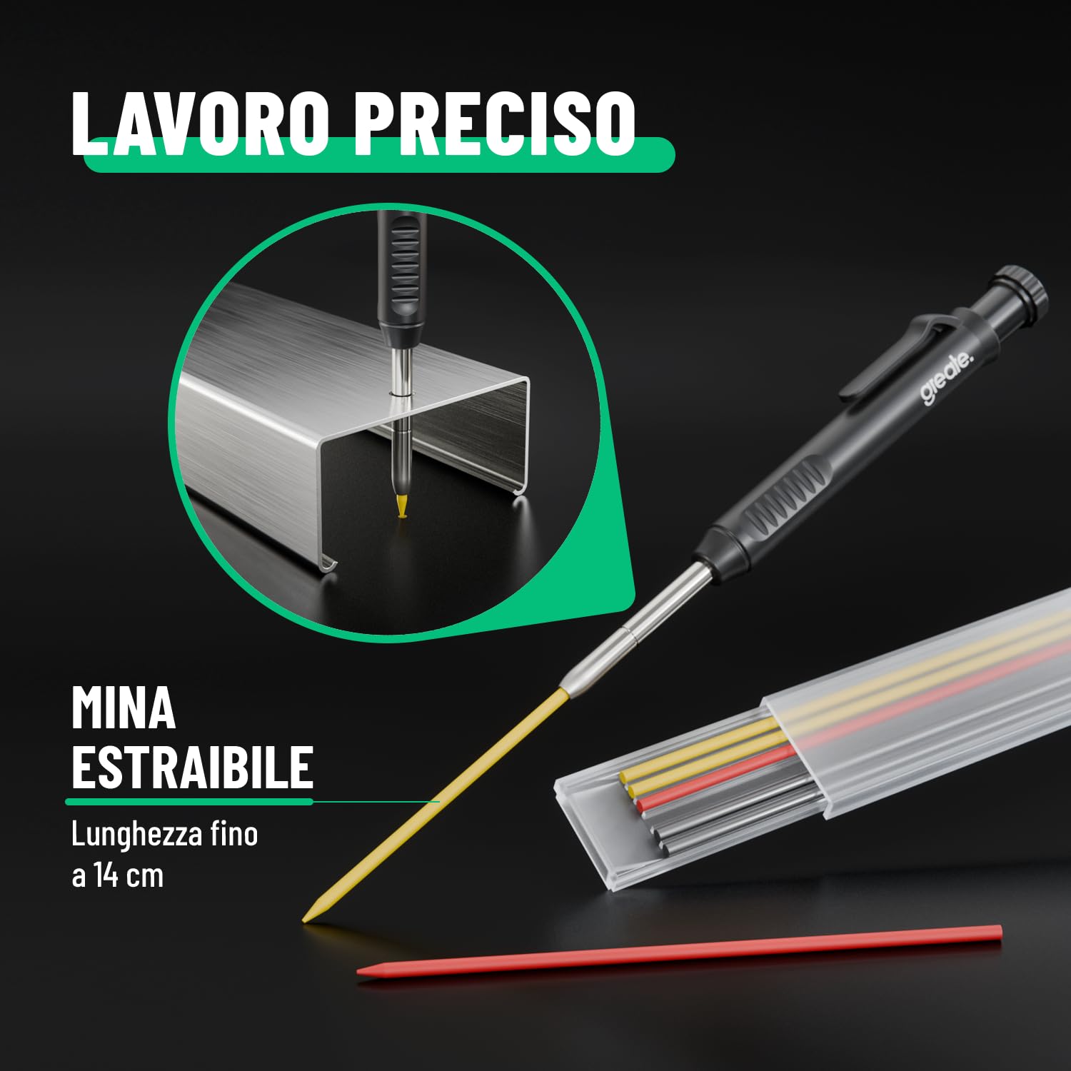 greate Marcatore a foro profondo con matite falegname, 7 mine e temperamatite - Matita da cantiere professionale per legno, metallo, plastica, piastrelle - fai da te attrezzi, accessori da lavoro