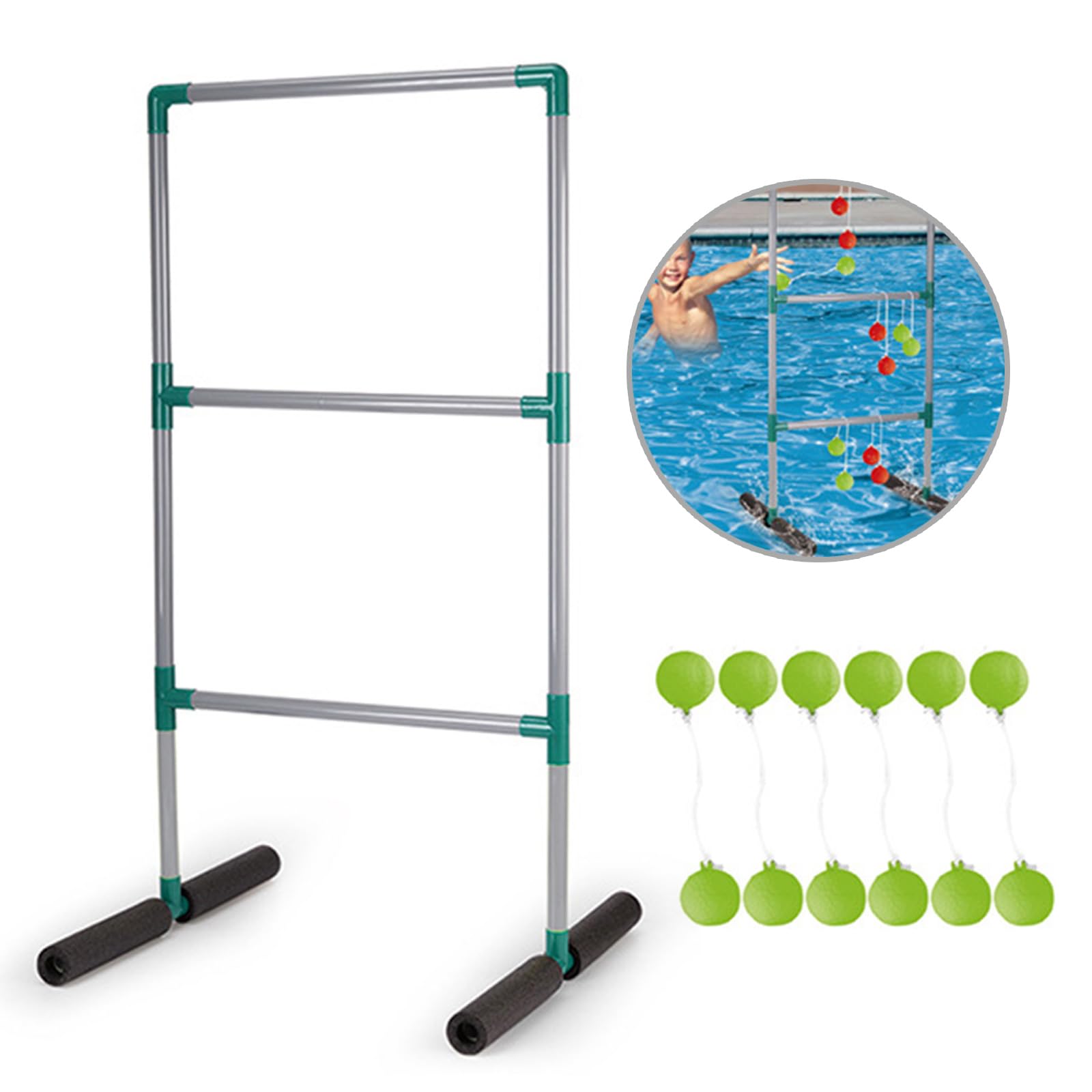 Generisch Set 2 in 1 per piscina, palloni da basket, set da calcio con pallone gonfiabile e pompa, giocattolo divertente per bambini, pallone da calcio e basket