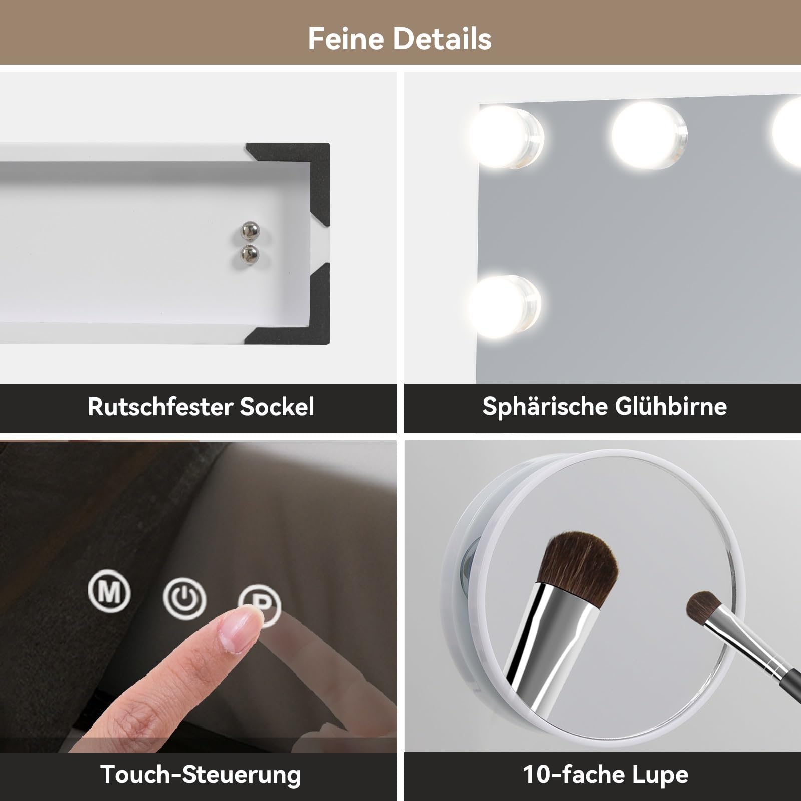 YU YUSING Hollywood Schminkspiegel mit Beleuchtung 58x45cm, 15 LED Licht Dimmbar Kosmetikspiegel 3 Modi, Vanity Spiegel Tischspiegel Wandspiegel mit USB 10X Vergrößerung für Schlafzimmer Schminktisch