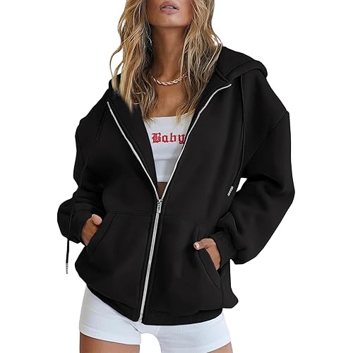 EFAN Women's Drawstring Zip Up Cute Hoodies Fall Jacket Oversized Casual Sweatshirts with Pocket