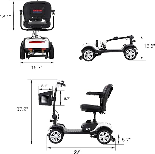 Miniatura 81 de Metro Mobility Patinetes con asiento para adultos, personas mayores, viajes, scooter motorizado eléctrico de 4 ruedas, 2 baterías extraíbles