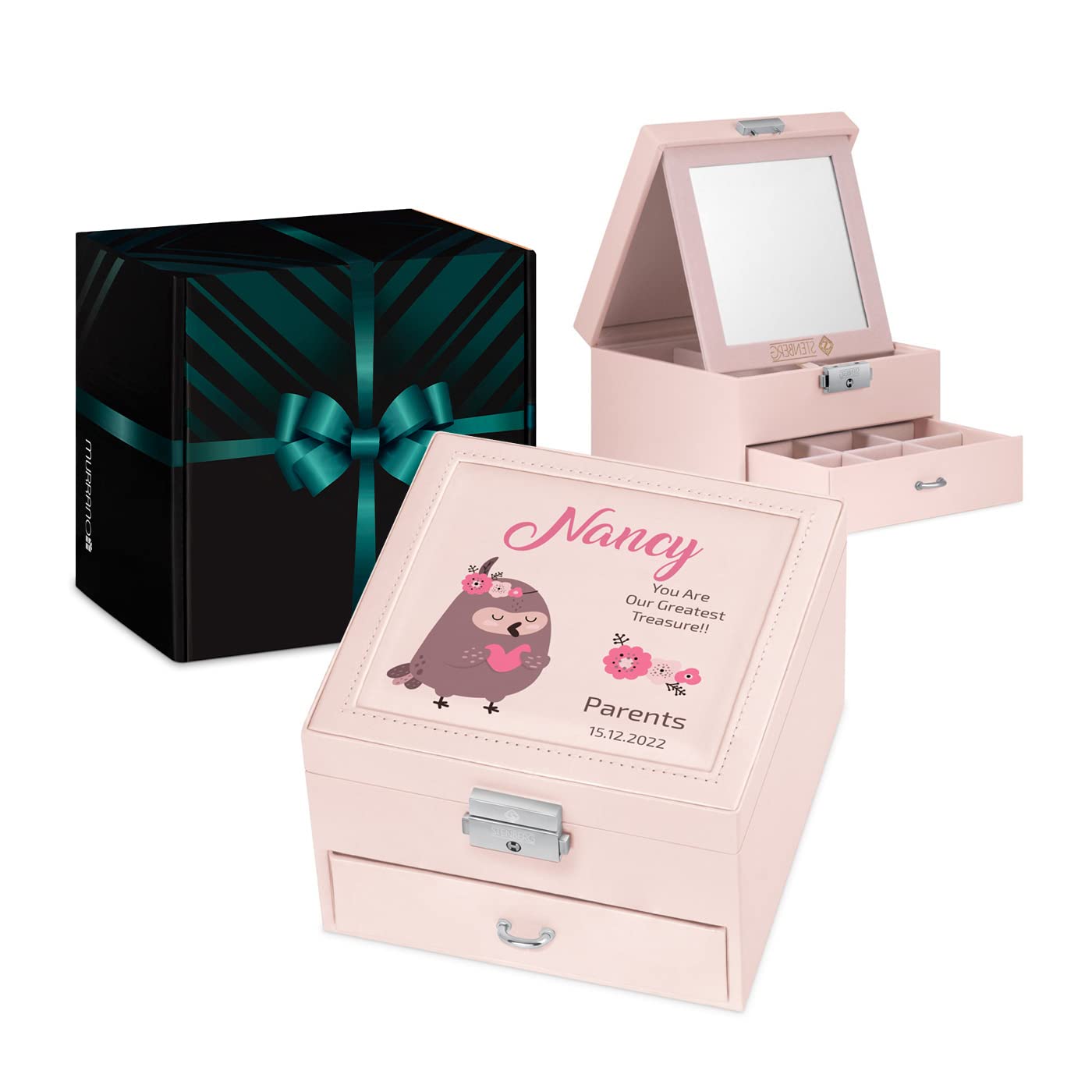 Murrano Girls Box Maverton Pink Jewellery Storage - Stylish Present For A - Sisters - Jewellery With Overprint - Birthday Gift For Daughter - Organiser