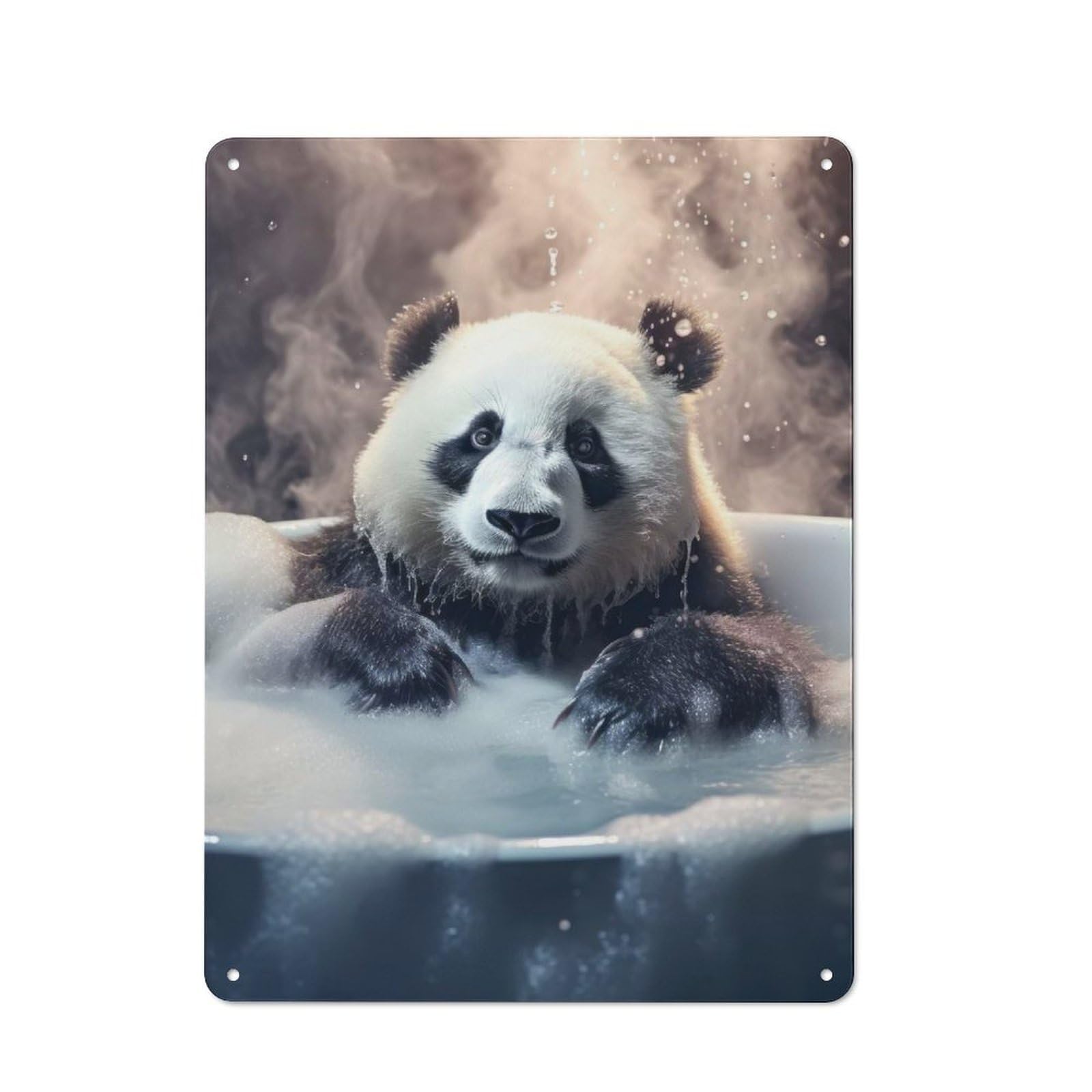 Cute Panda Foamy Bath Tub Rustic Tin Sign 40x30cm for Man Cave Or Games Room, A Decorative Gift for A Newly Furnished Man Cave And Games Room