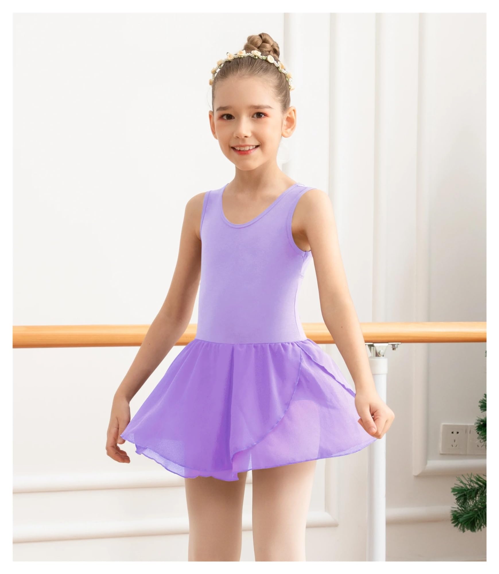 Mallas de Ballet sin Mangas for niñas con Falda, Vestido de Baile for niñas pequeñas, Linda Espalda Hueca con Mariposas(Dark Purple,XXL 10-12Y)