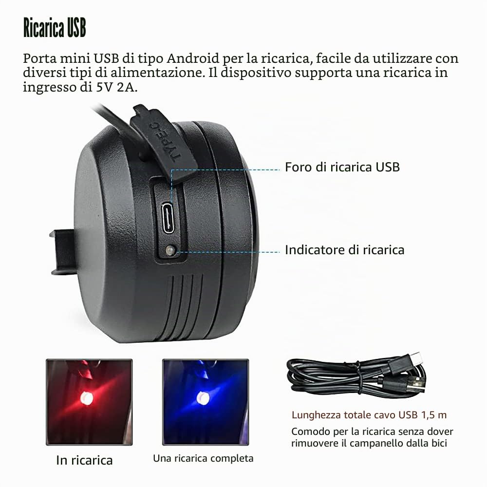 Campanello impermeabile, telecomando, antifurto, allarme vibrazioni, ricaricabile USB per biciclette elettroniche, mountain bike, biciclette da strada, scooter