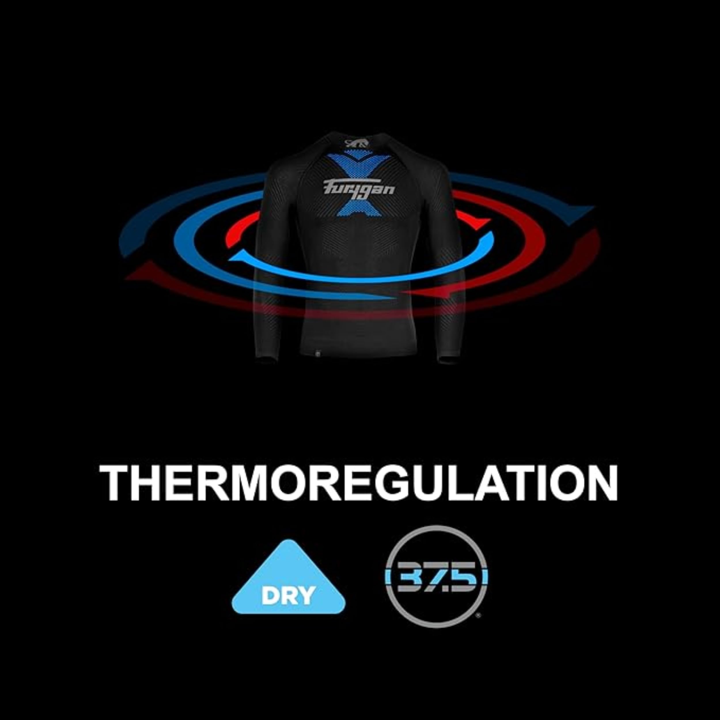 Furygan Active Long Sleeves - Termiczny top unisex, odzież techniczna z technologią termoregulacyjną 37,5, wygodna do jazdy na motocyklu, rowerze, jazdy na nartach, szybkoschnąca, bezszwowa,