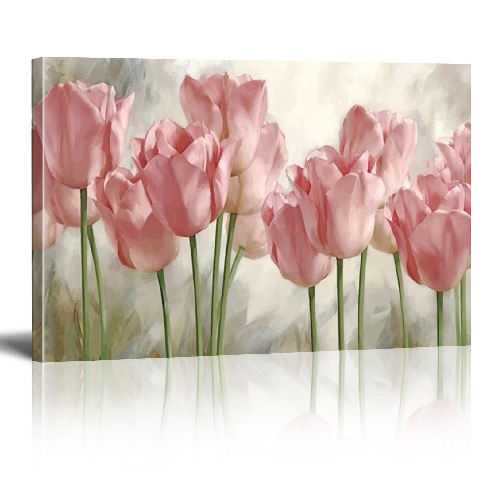 Amazon｜壁のキャンバスの絵画ピンクのチューリップの花北欧のポスター 