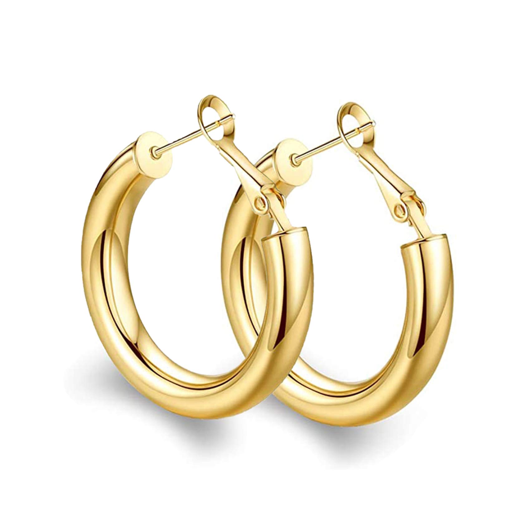 BMMYE925 Sterling Silver Hoop Earrings, Chunky Gold Hoop 14K Gold Plated Earrings for Women Lightweight Tube Hoop 25mm-70mm