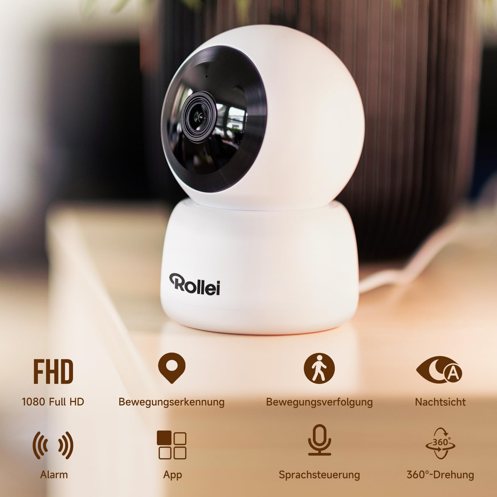 Rollei Überwachungskamera Innen 360° Indoor Security Cam Kamera Überwachung