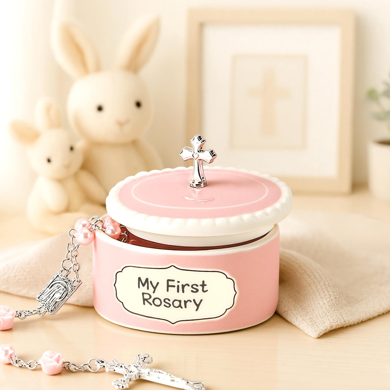 Baptism Gifts for Girl - My First Rosary with Ceramic Keepsake Box, Catholic Christening Gift Set, Pink Rosary for Kids, Baptism, First Communion & Baby Dedication Gifts for Newborn Baby Girls - 5