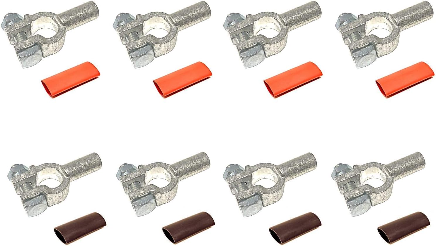 2/0 Gauge 4 Pairs Positive and Negative (+/-) Pure Copper Top Post Battery Cable Ends Terminal Connectors + Dual Wall Adhesive Heat Shrink Tubing - by WindyNation