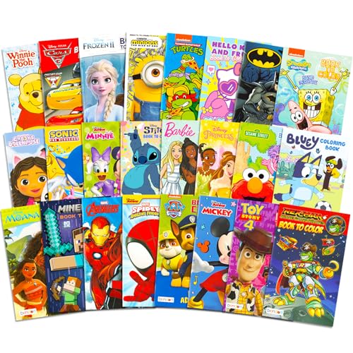 24 Pack Small Coloring Books for Kids Ages 4-8, 2-4 - Bulk Coloring Bundle Classroom Rewards, Prizes, PreK Kindergarten Party Favors with Disney, Nick, More | Mini Activity Books for Boys, Girls