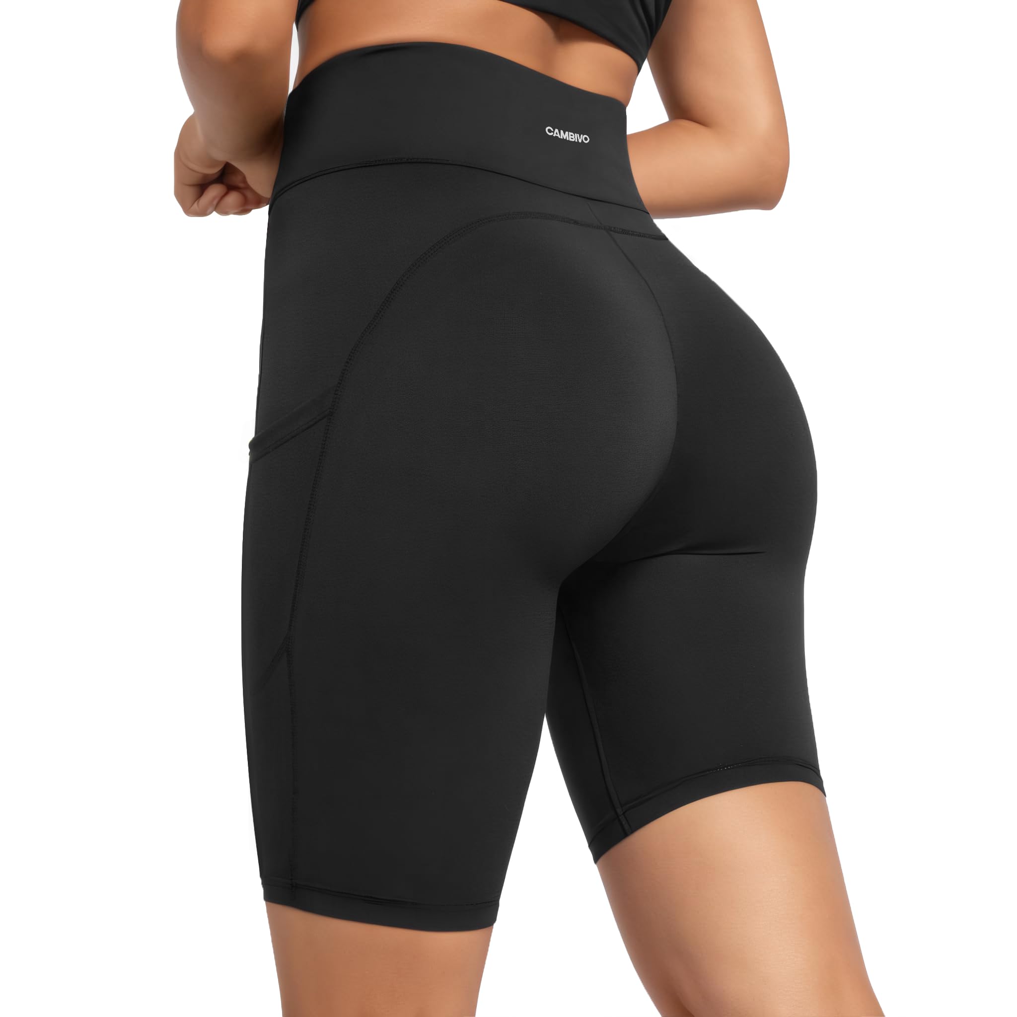 CAMBIVO Radlerhose Damen mit 3 Taschen, kurze Sporthose Damen High Waist, blickdichte kurze Leggings Damen S–XXL, Sport Shorts mit Handytasche für Gym, Yoga, Walking & Alltag