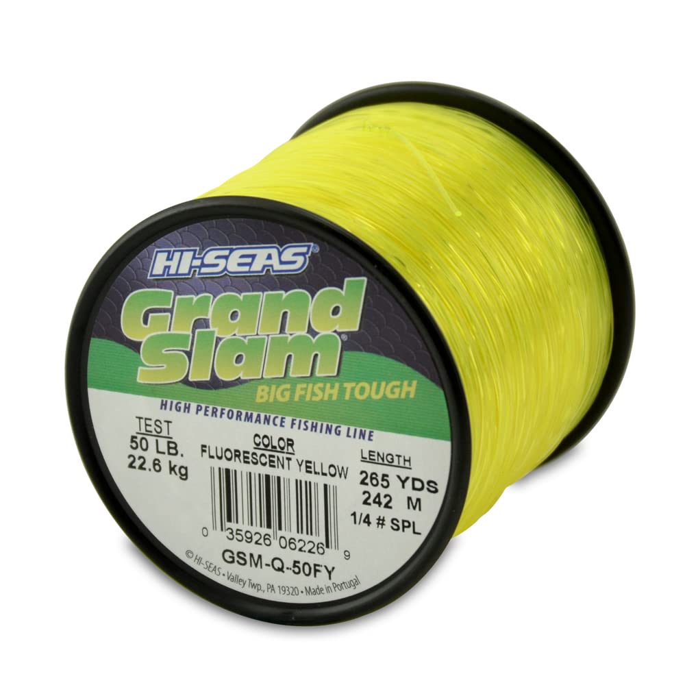 HI-SEAS Grand Slam Monofilament Fishing Line - Strong &amp; Abrasion Resistant in Clear, Pink, Green, Smoke Blue, Fluorescent Yellow Freshwater &amp; Saltwater – Quarter Pound Spool
