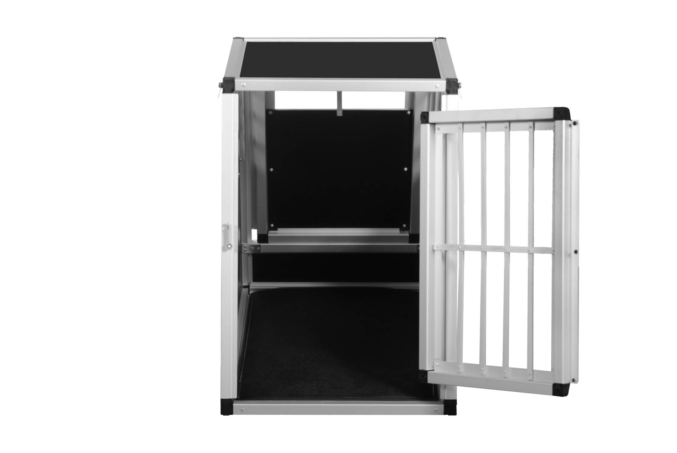 ALPUNA Transportbox N4 – Aluminium Hundebox 82×50×69,5 cm mit Notausstieg, sichere Auto Hundebox für den Kofferraum
