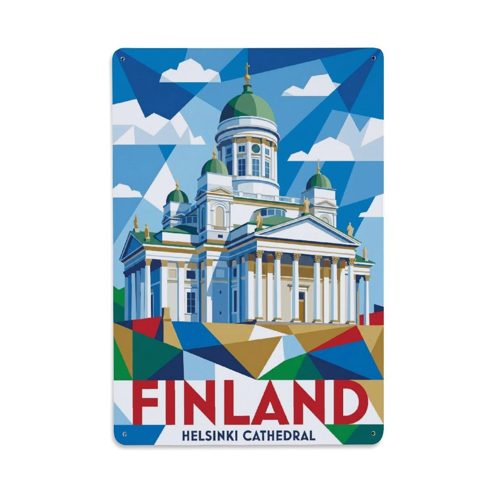 Olhnbad Style Finland Cubist Cathedral City Travel Geometry Metal Tin Sign