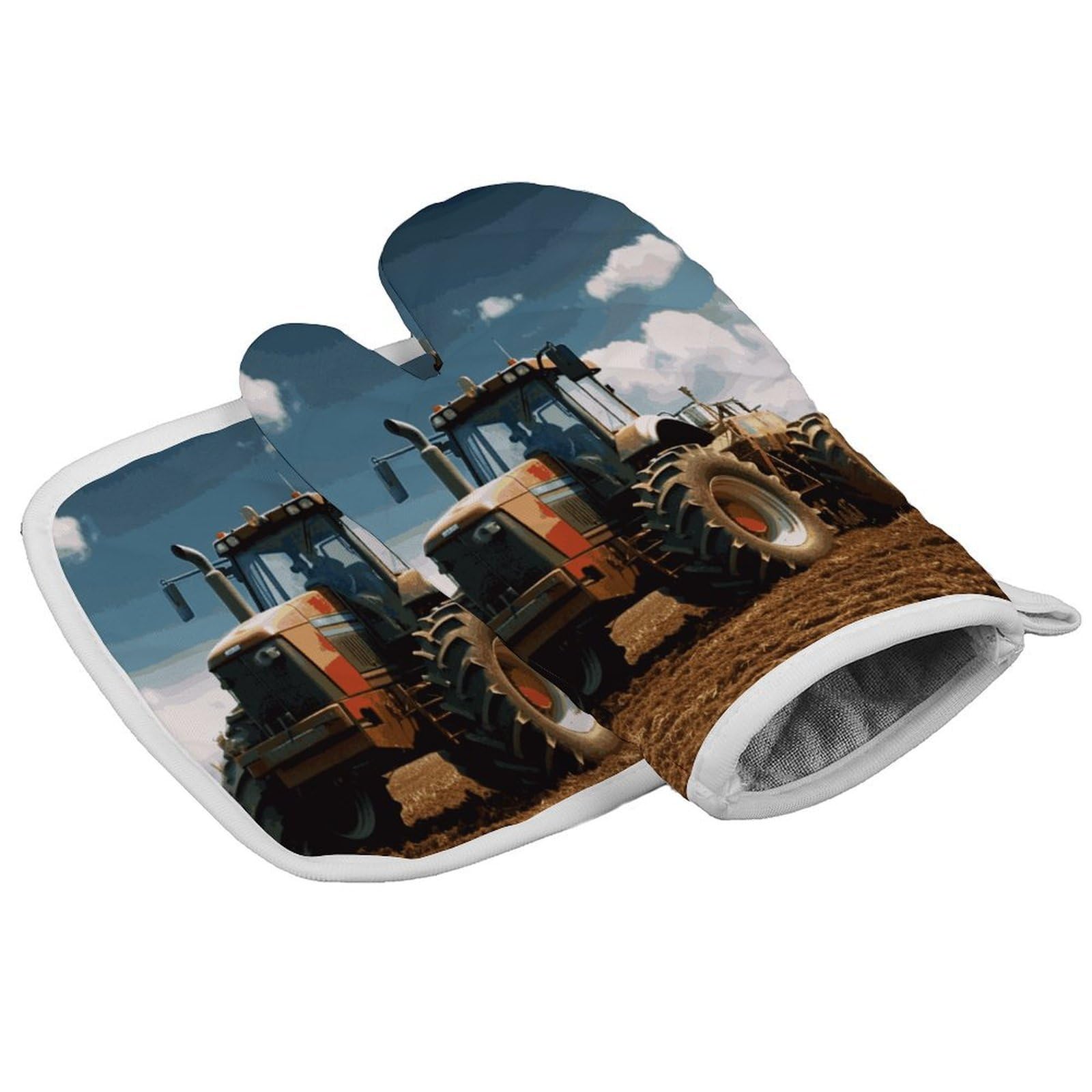 Fodpand Style Fantasy Farm Tractor Oven Mitts And Pot Holders Sets, Cooking Gloves And Hot Pads Heat Resistant Washable, Kitchen Oven Glove For Oven Cooking Baking Grilling