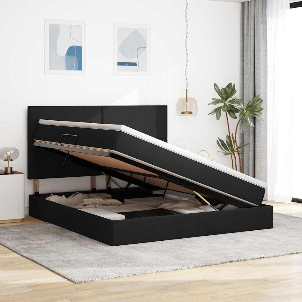 Ecopelle con sollevamento idraulico letto contenitore 160x200 Nero