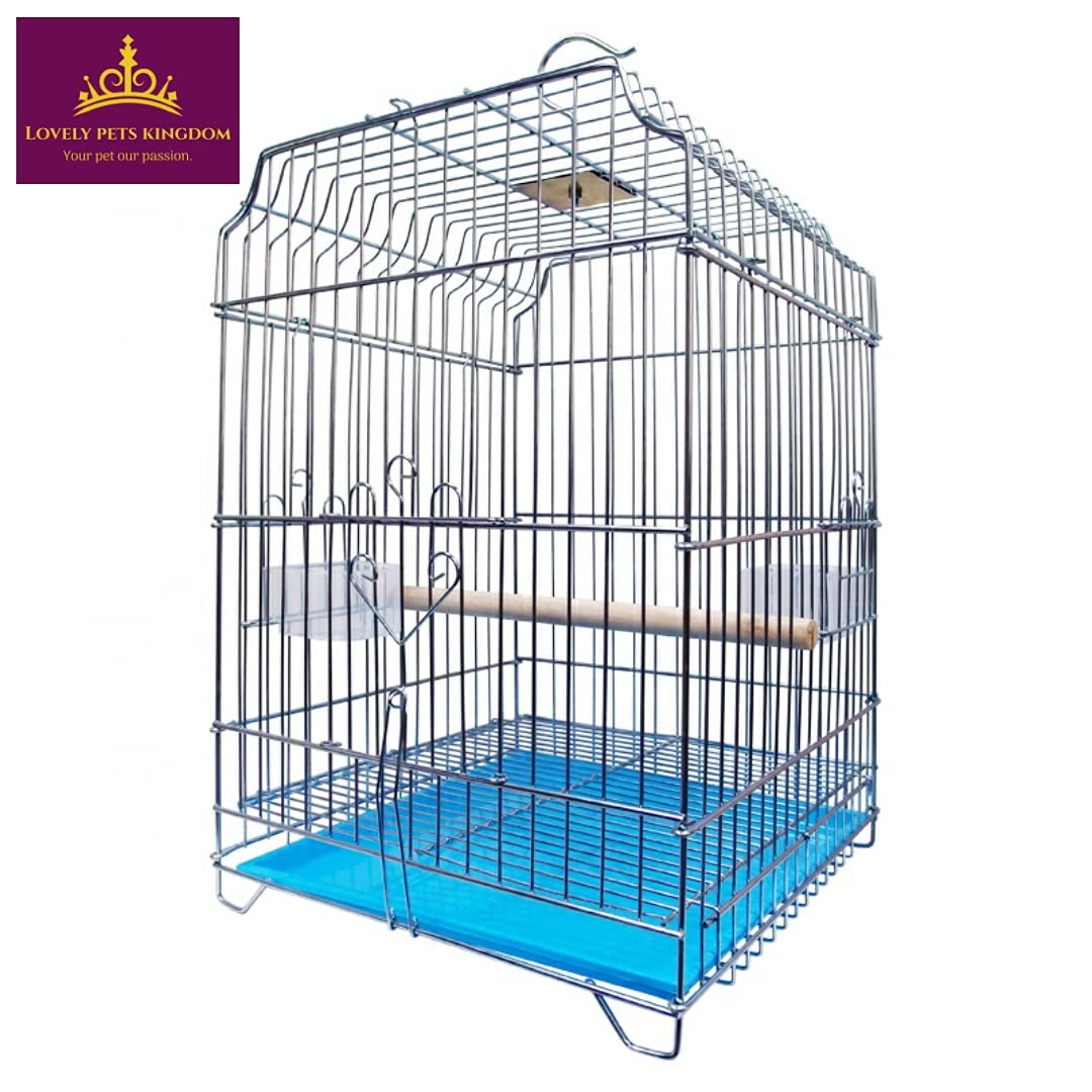 Lovely PET'S KINDOM-13.5" Zinc Bird cage for Cocktail, Parrot,Cuttlefish Bone Holder,with Cuttlefish Bone, 2cups,1perch Stick L:13.5", B:13.5", H:20"-Colors May Vary 3