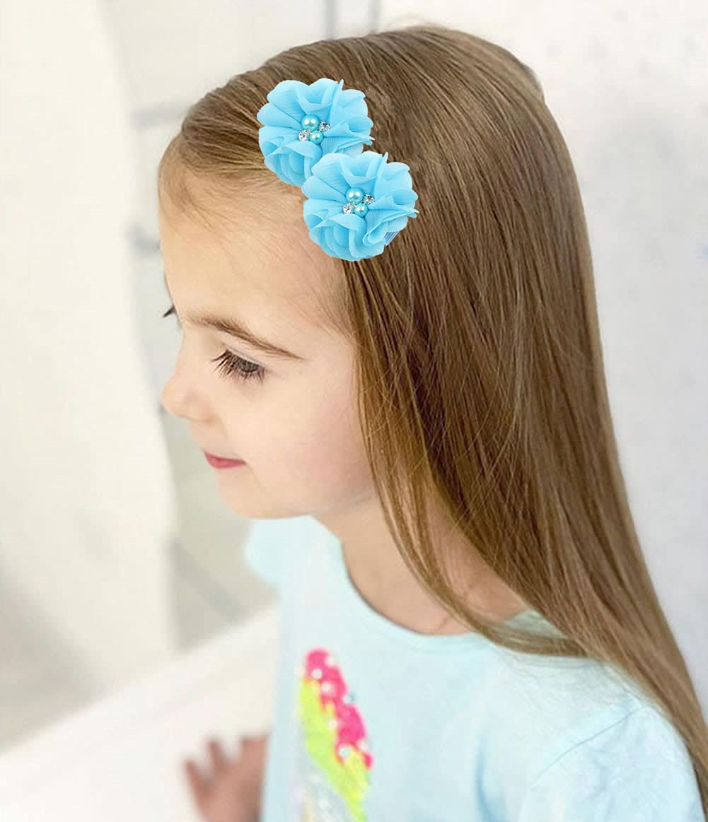 inSowni 2" Alligator Hair Clips Barrettes Chiffon Flower Bow with Rhinestone Pearl for Baby Girl Toddlers - Image 5