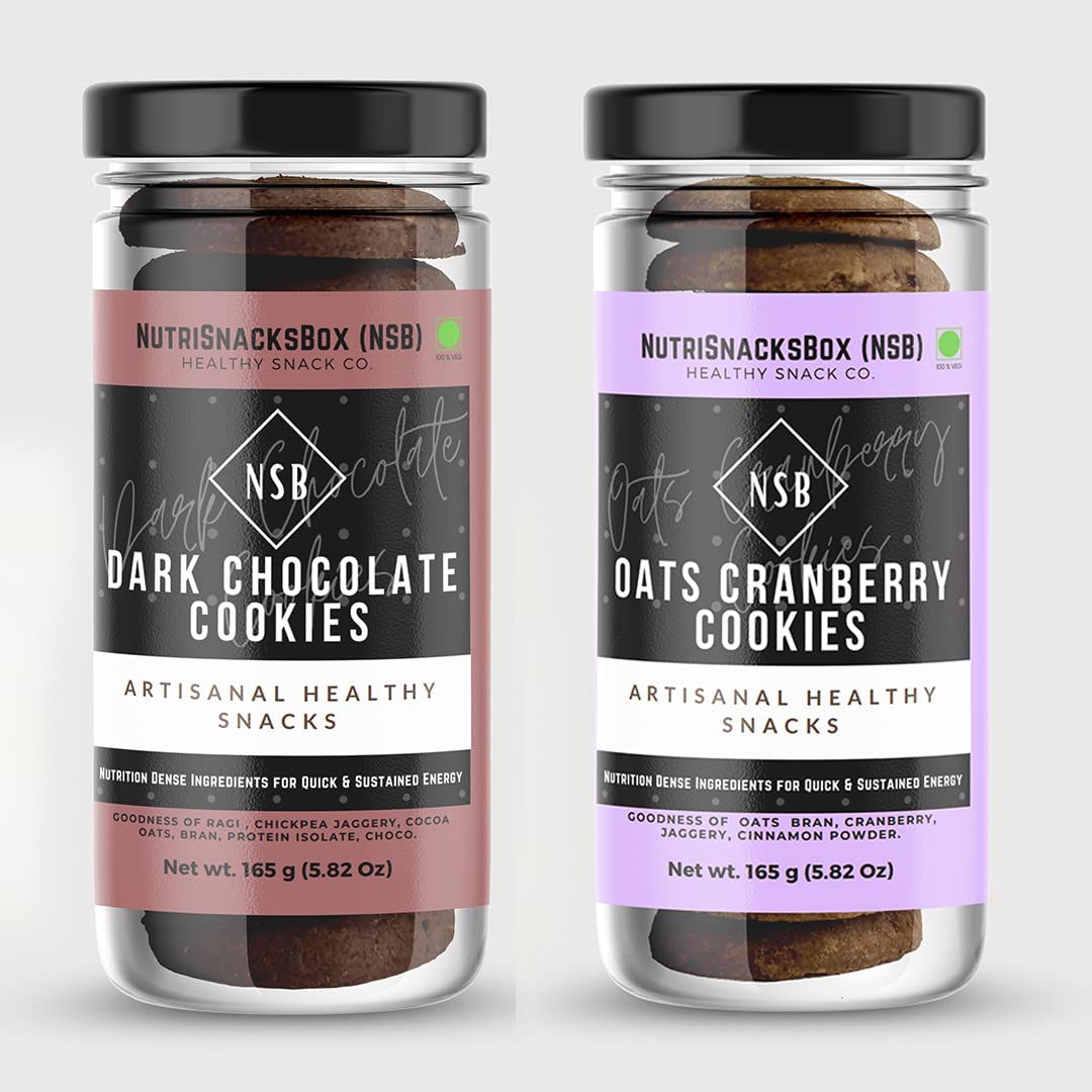 NutriSnacksBox Cookies, 300 g (Pack of 2 x 150 g) | Cookies Combo Pack | Dark Chocolate Cookies | Oats & Cranberry Cookies