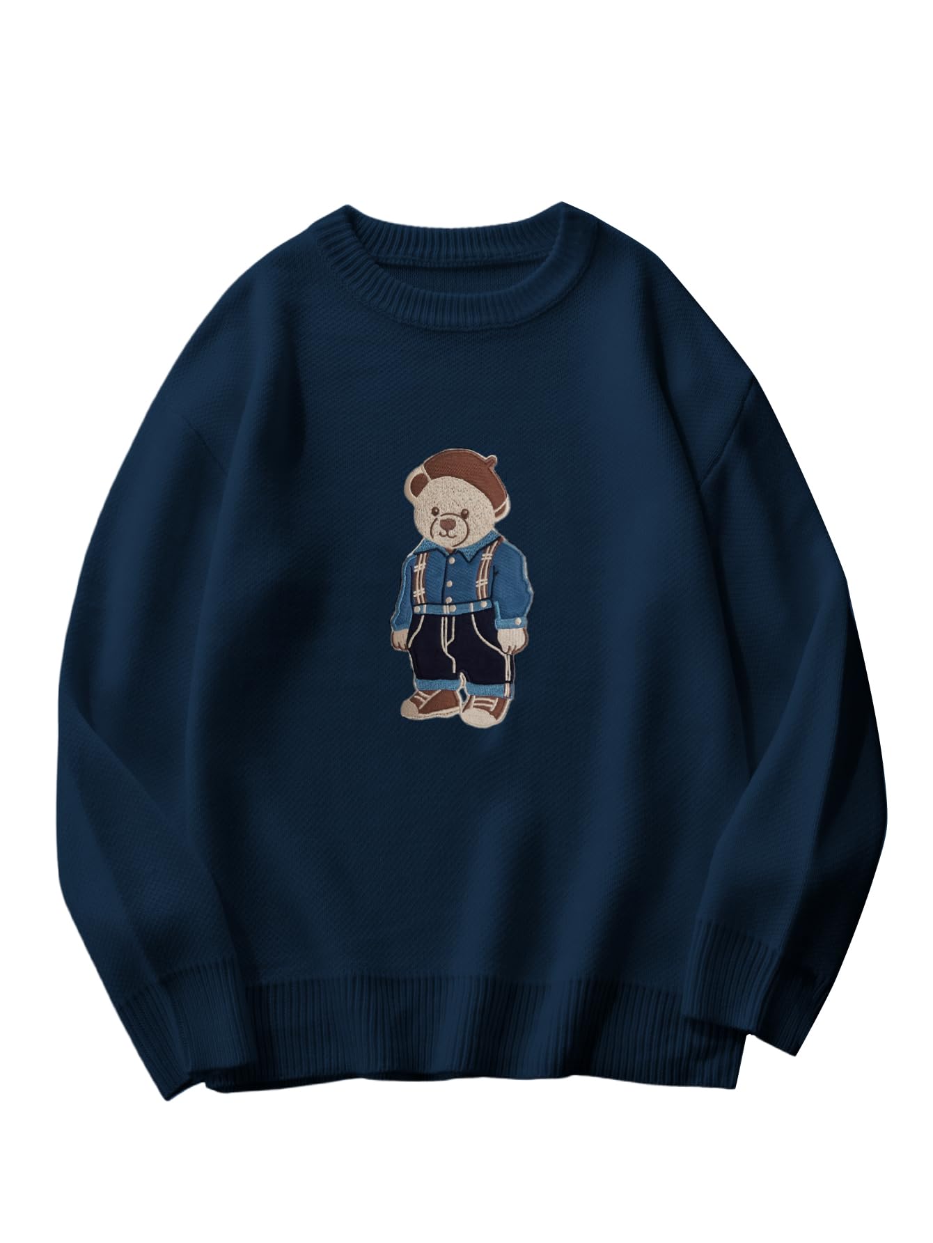 shenhe Men's Oversized Crew Neck Cute Bear Sweater Vintage Unisex Preppy Graphic Sweater Jumper-picture-52