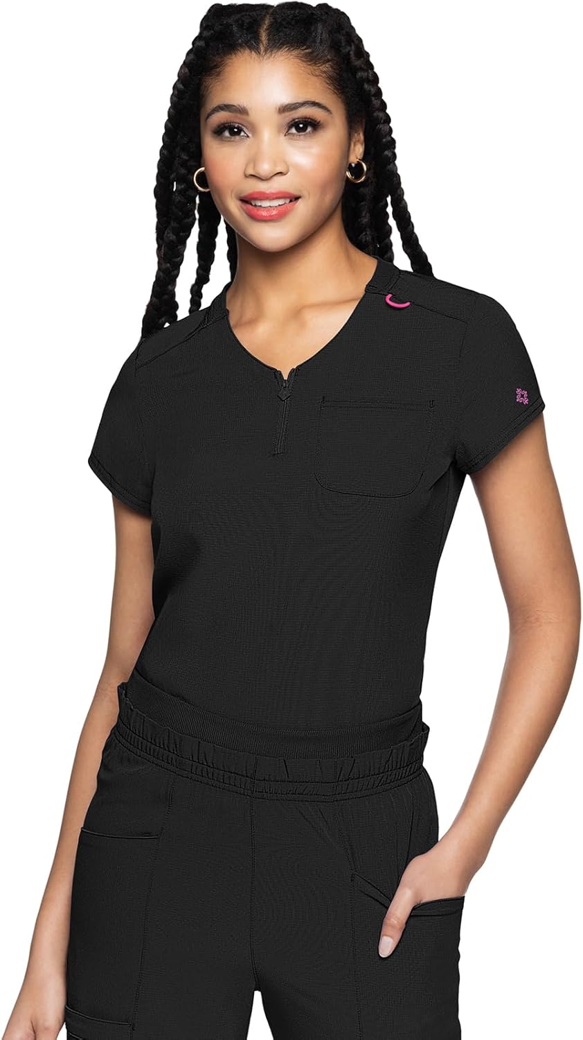 Med Couture Scrubs top for Women Medical Quarter Zip V-Neck Scrub Top Tuckable with Chest Pocket and Rounded Hem - MC705
