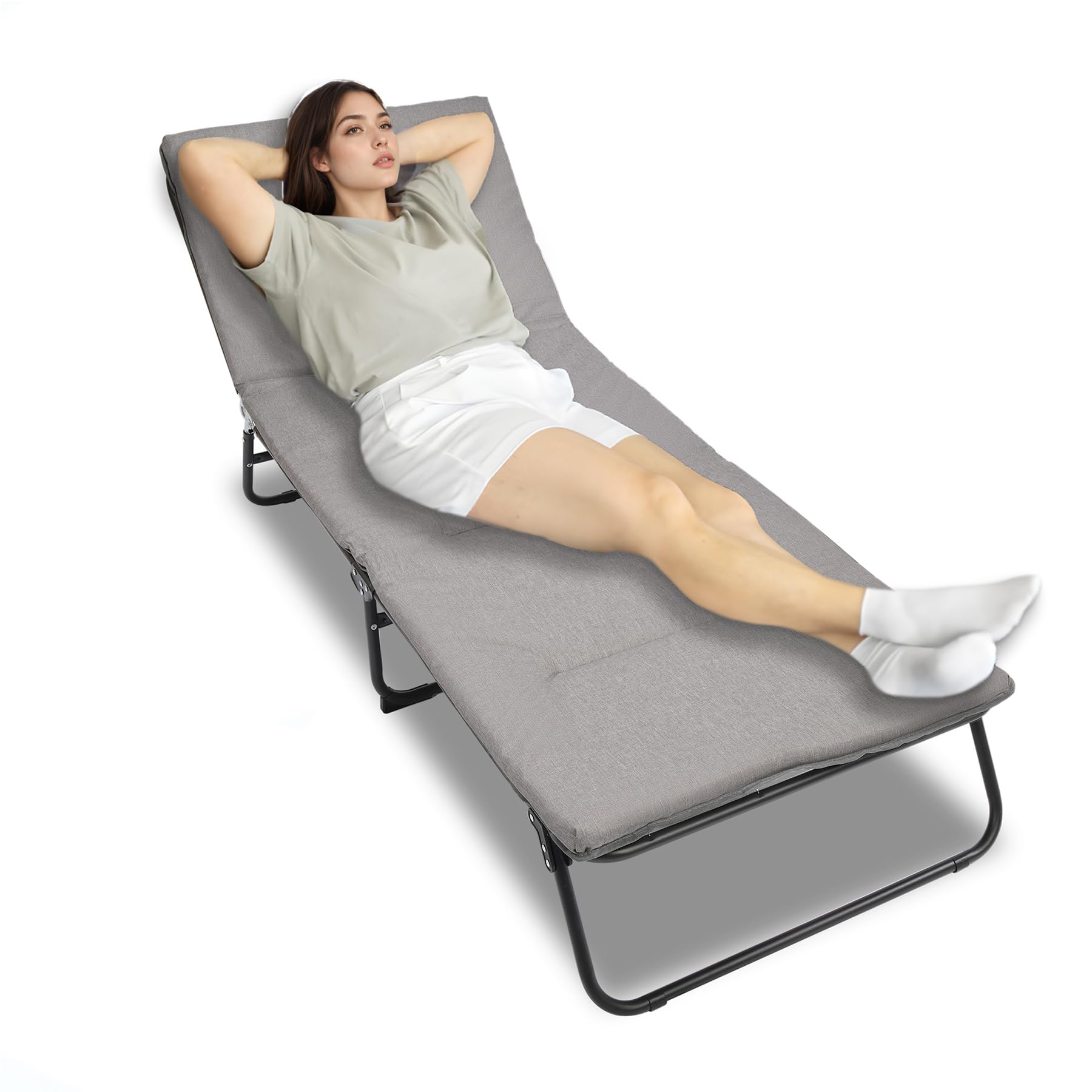 Folding Camping Cot Portable Outdoor Bed for Adults, Oversized Patio Reclining Lounge Chairs, Folding Sleeping Bed for Outdoor, Indoor, Backyard, Garden, Camping, Relaxing, Beach Tanning (Grey)