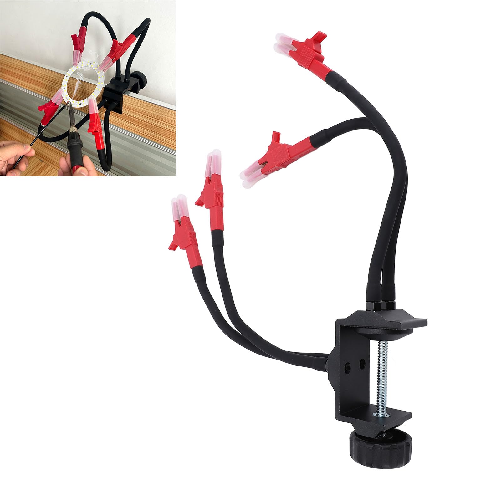 Stazione di saldatura a mano, multifunzionale, 4 bracci flessibili, mano, con morsetti isolati, design a morsetto salvaspazio, per elettronica, gioielli, artigianato, riparazioni