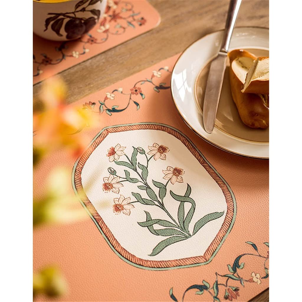 2 pièces en Cuir Tapis de Table de Cuisine Fleur Romantique napperons de Nourriture Tapis d'isolation Thermique décor à la Maison (A 30 * 45cm)