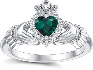 10K 14K 18K Gold 0.1 Cttw Natural Diamond Irish Claddagh Gemstone Rings for Women