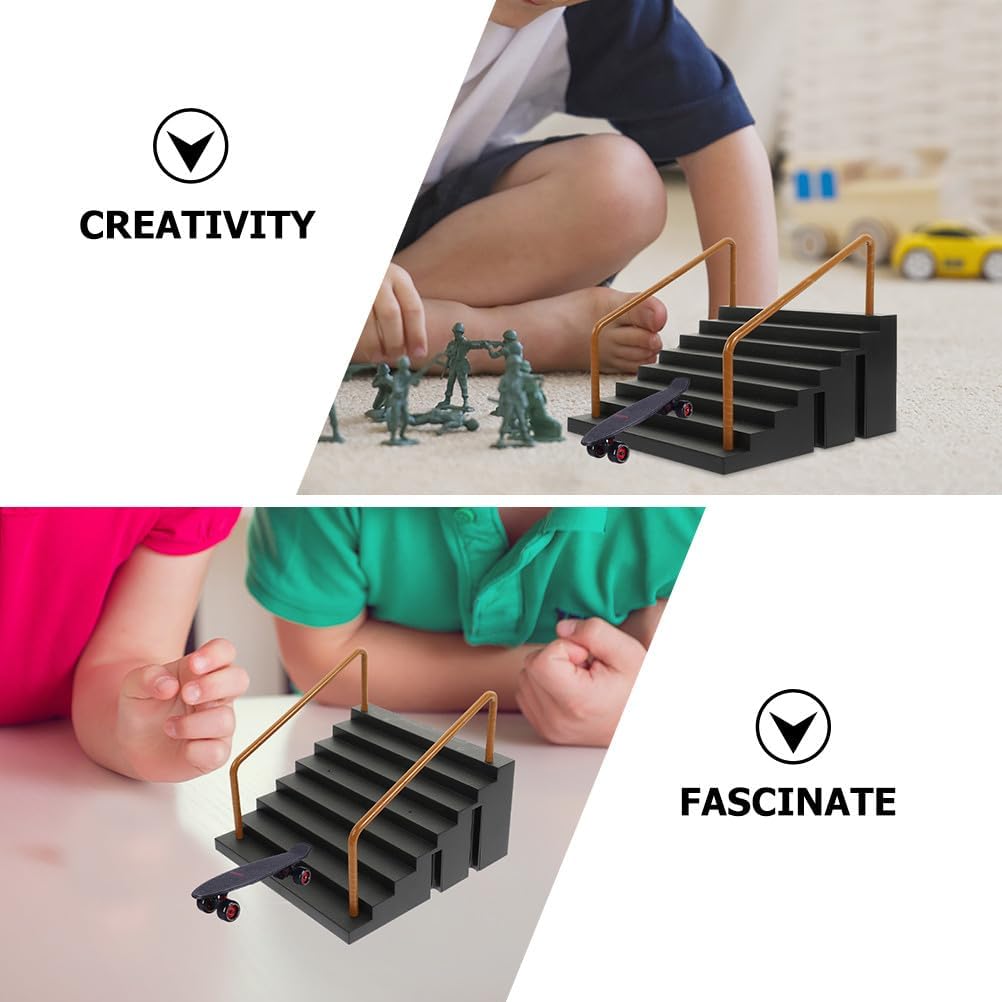 SUPVOX 2pcs Finger Skateboard Ramp, Mini Skate Park Set with Ramps Obstacles, Training Toys for Finger Skill Development, Gifts for Kids Ages 5+ & Adults, Black