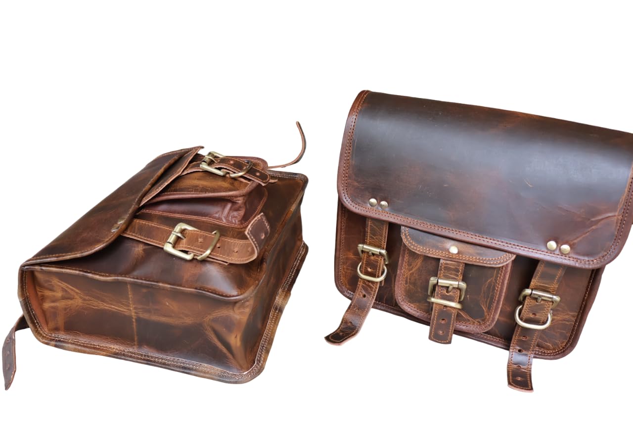 american blue 2X Sac de Moto en Cuir véritable Sacoche de vélo Sacoche de Messager en Cuir | Sac à Outils Marron Guidon Sissy Bar Sac de Voyage, sacoches de Selle Lot de 2 (Chocolate Brown)