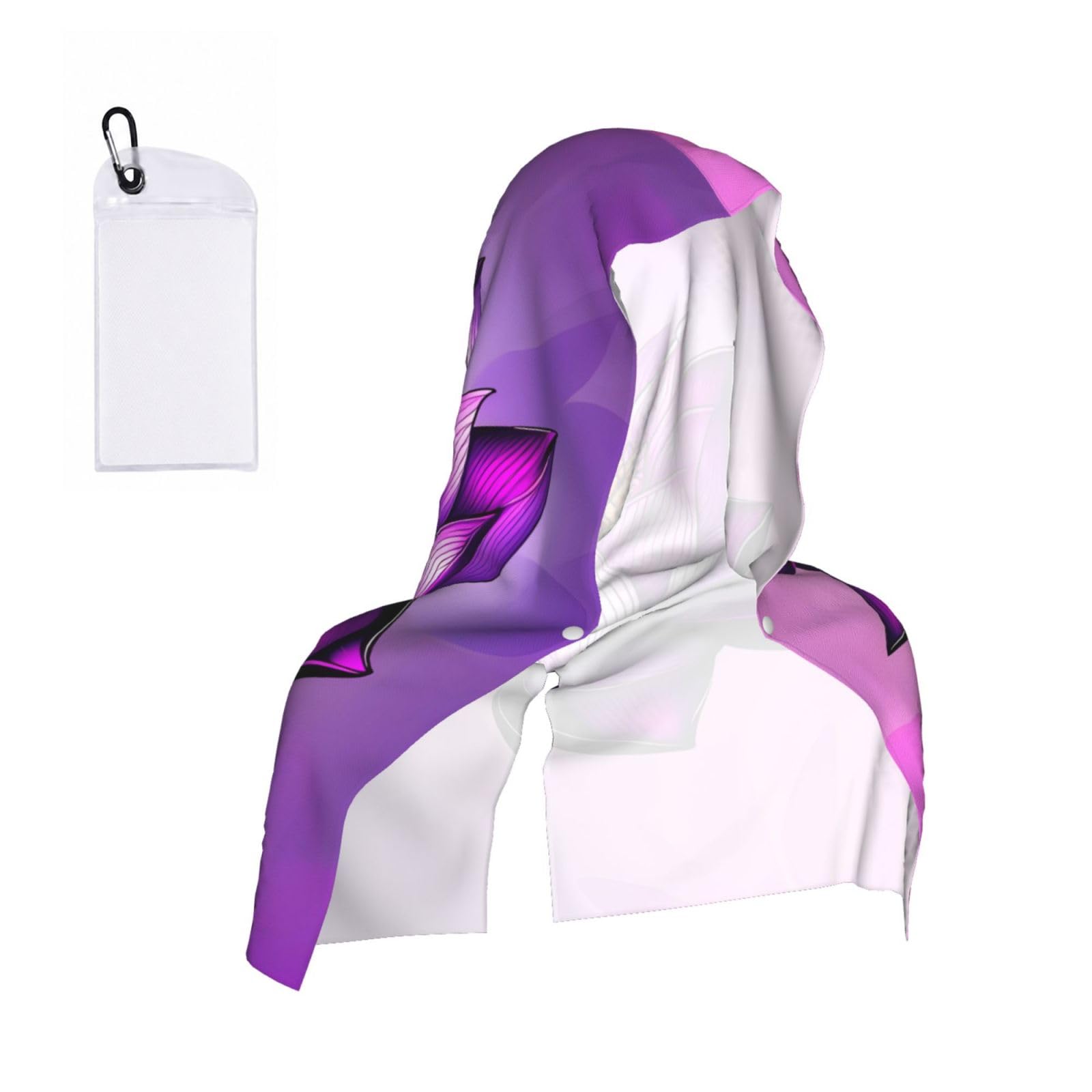 CNTDBU Purple Lotus Cooling Towel Hooded-Instant Chill Neck Cover for Sports, UV Cooling Rag for Running Gym