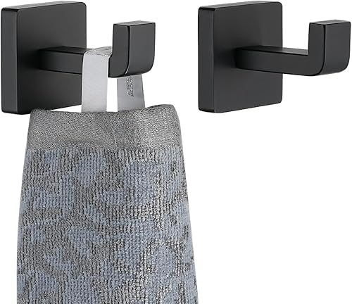 JQK TH250-PB-P2 - Gancho para toallas de baño, color negro, para cocina, garaje, acero inoxidable 304, grosor de 0.031 in, 2 unidades, negro mate,