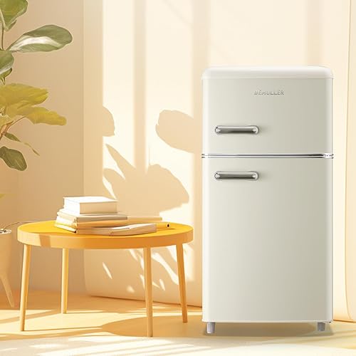 Miniatura 6 de Refrigerador pequeño con congelador, mini refrigerador retro de 2 puertas con asa, refrigerador de tamaño apartamento, congelador superior,