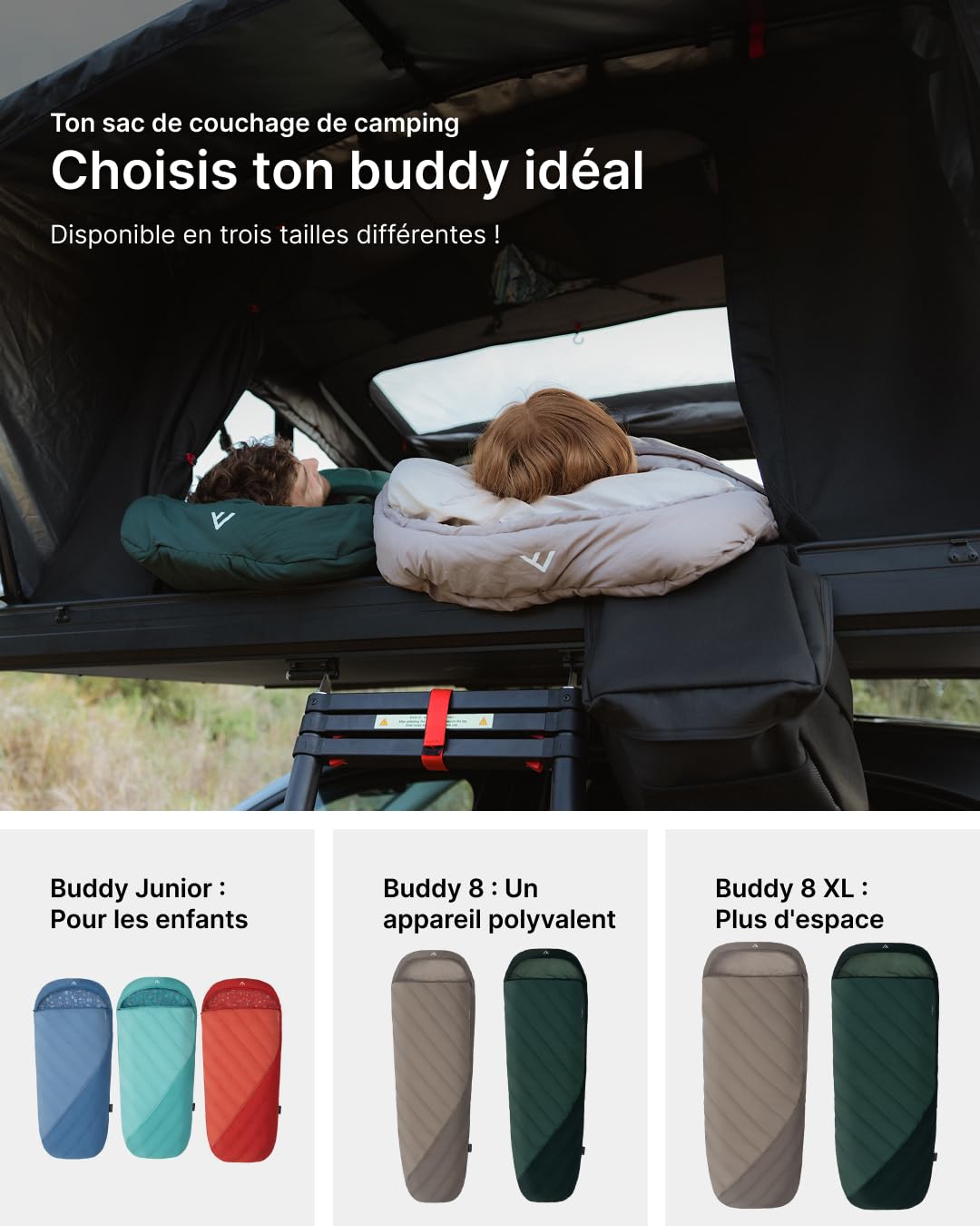 qeedo Buddy XL 8 Sac de Couchage XXL, Extra Large, été Outdoor (8-25 °C) 3 Saisons - Sac de Couchage Momie pour Adultes et Adolescents (jusqu'à 220 cm), Surface Peau de pêche
