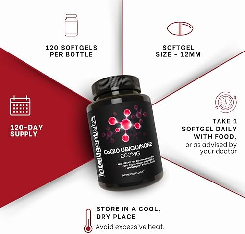 Miniatura 5 de Intelligent Labs CoQ10 Ubiquinona 200mg cápsulas blandas  Coenzima Q10 con aceite MCT para una máxima absorción  Soja, azúcar, gluten y OGM  120