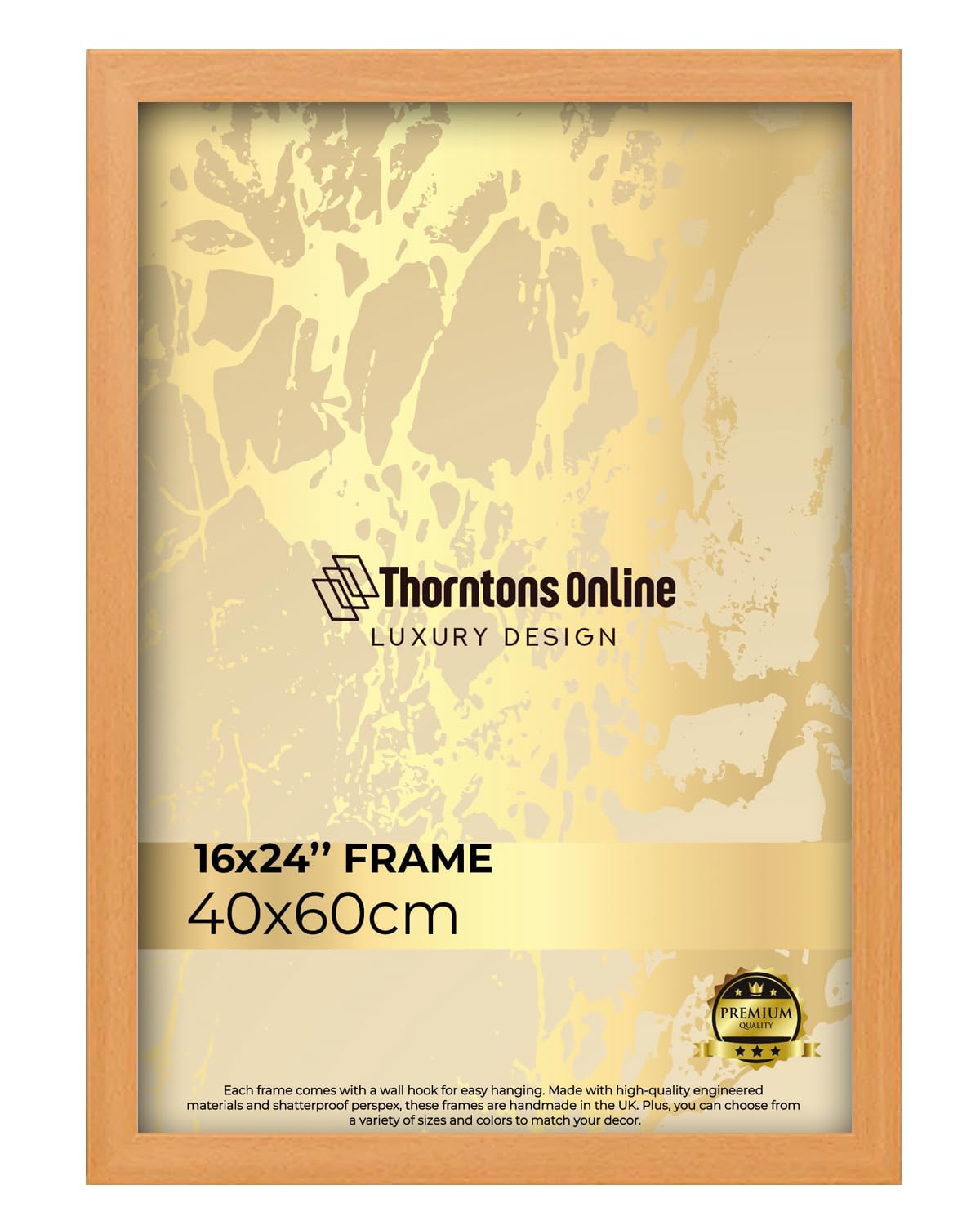 Thorntons Online Beech Modern 40 X 60 Cm Poster Frame Crystal Clear Acrylic Front Picture Photo Frame 60X40cm Mdf Backing With Both Ways Hanging Hooks - Home Office Use