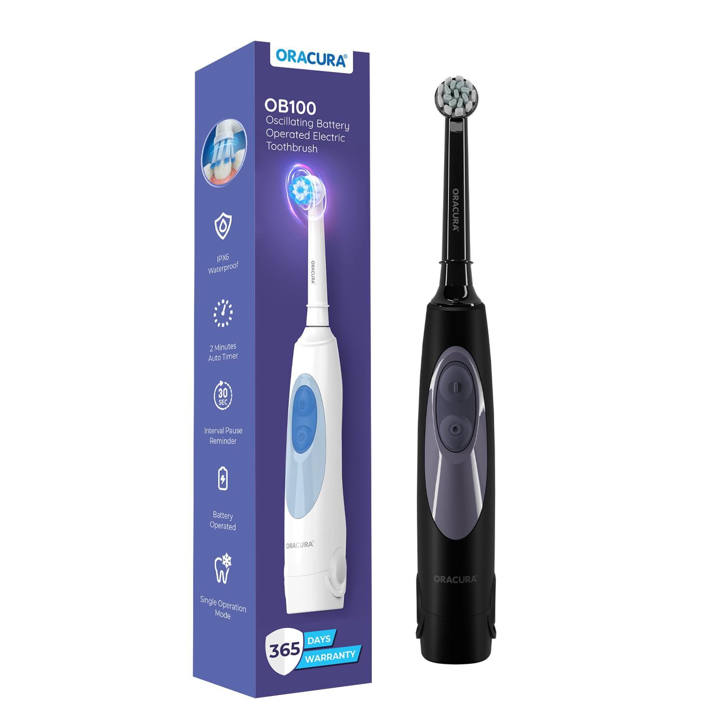 Oracura OB100 Oscillating Electric Toothbrush | With 1 Brush Head - Black