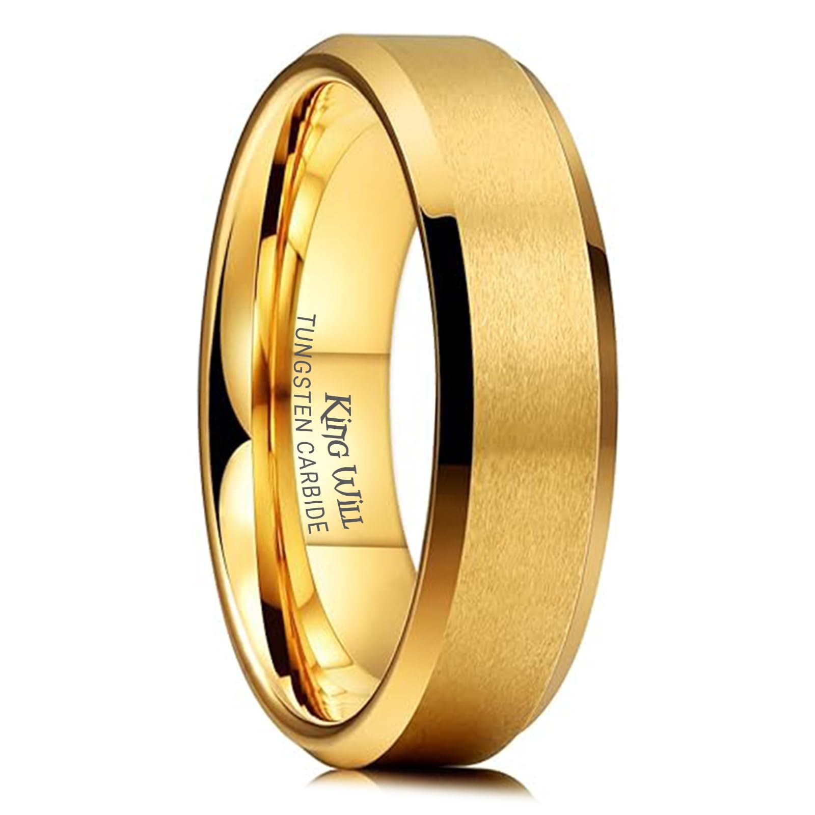 Tungsten Carbide Wedding Band for Men Women-4/6/8mm Width 14K Gold Plated Tungsten Wedding Ring Matte Brushed & High Polished Style Comfort Fit Wedding Band Size 6-14