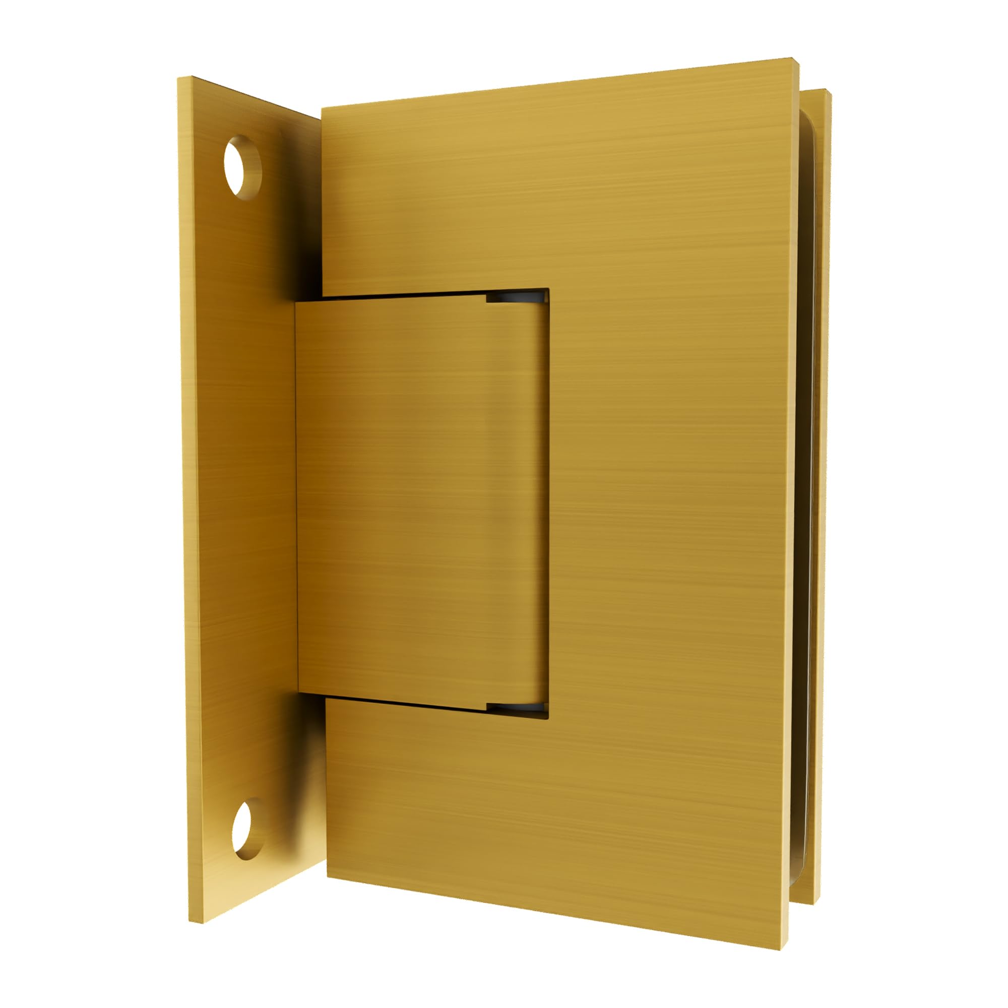 Brixwell Wall Mount Full Back Plate Hinge with 5 Degree Preset, Brass, Satin Brass, 4" Height x 2-5/16" Width, Self-Centering with Reversible 5 Degree Pivot Pin for 3/8" to 1/2" Glazing Thickness