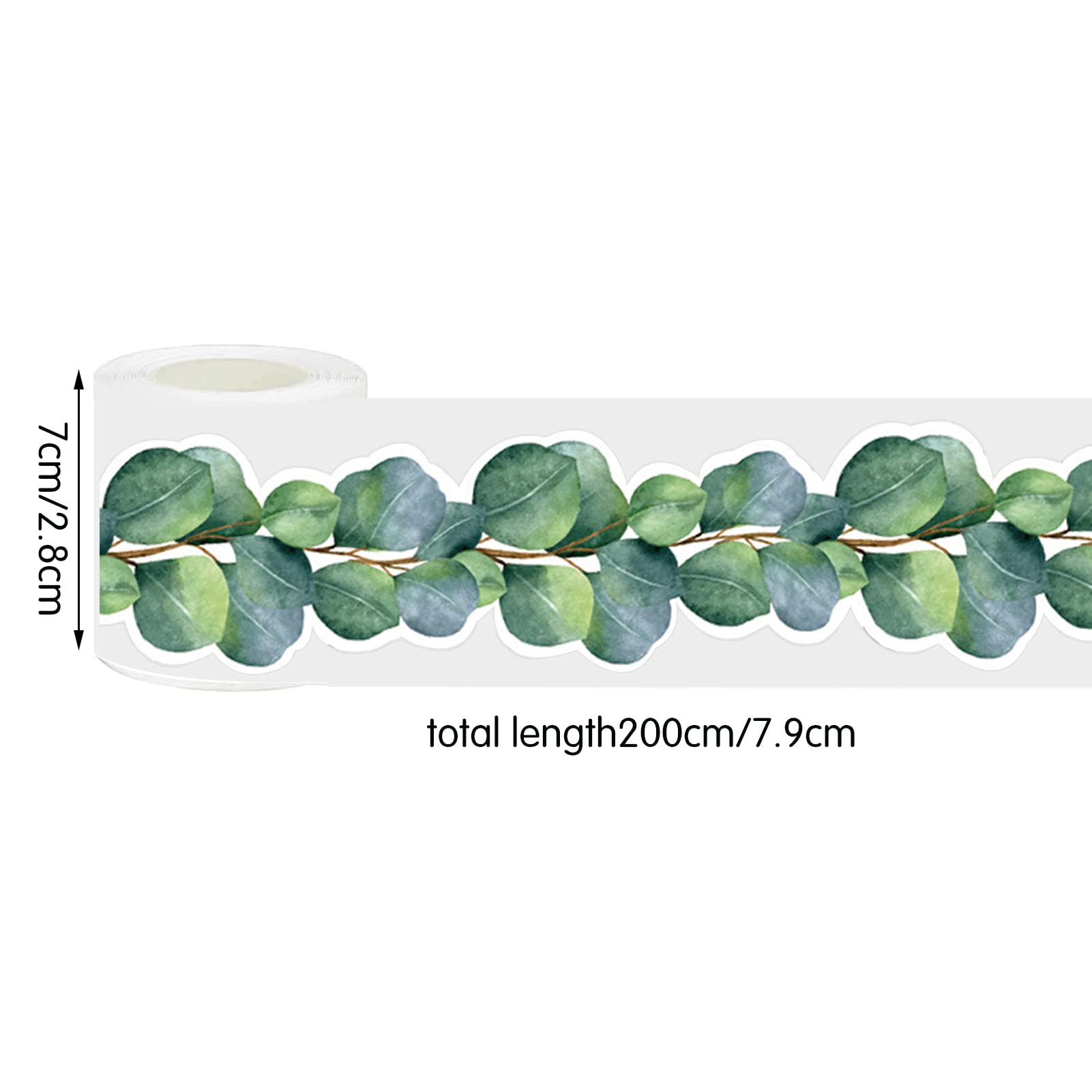 Rouleau Bordure Tableau D'affichage Eucalyptus - 15m X 7.6cm, Motif Feuilles Vertes