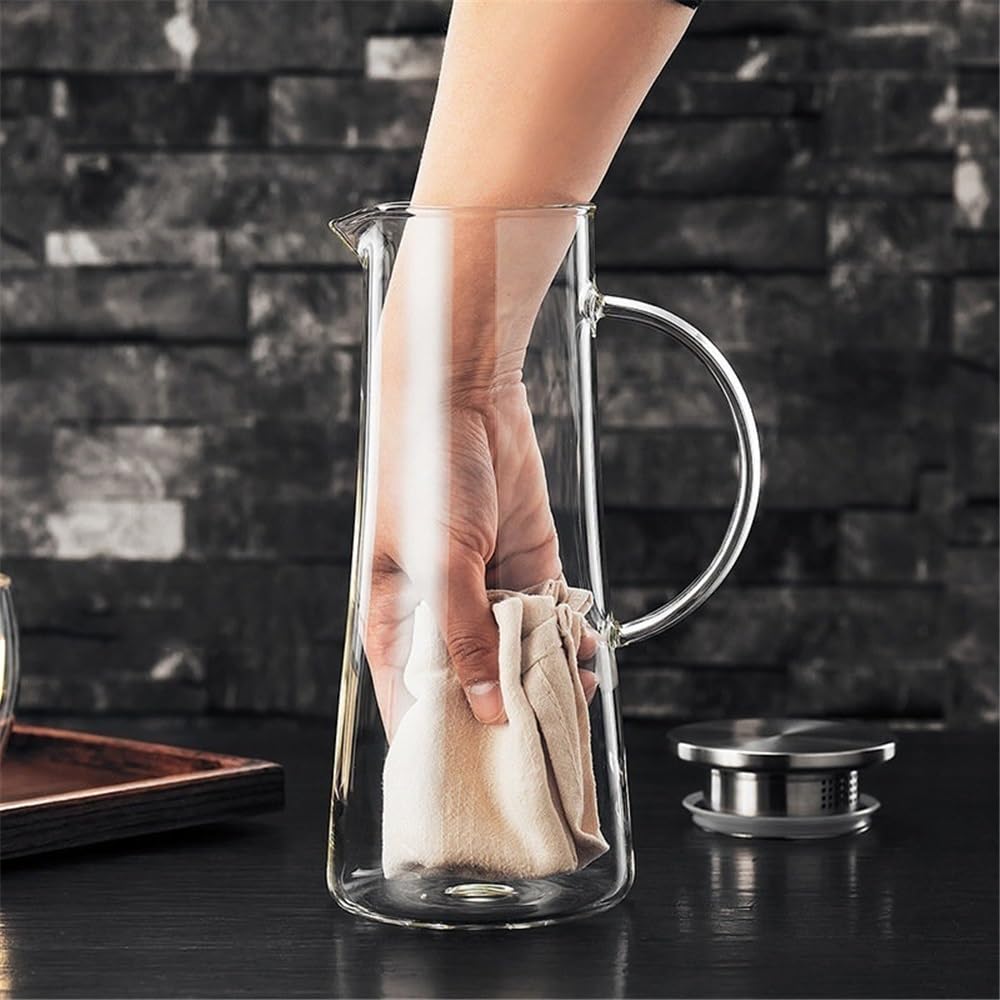 Jarra Jarra de vidrio 1,5 L con tapa resistente al calor | Jarra de agua de vidrio con asa
